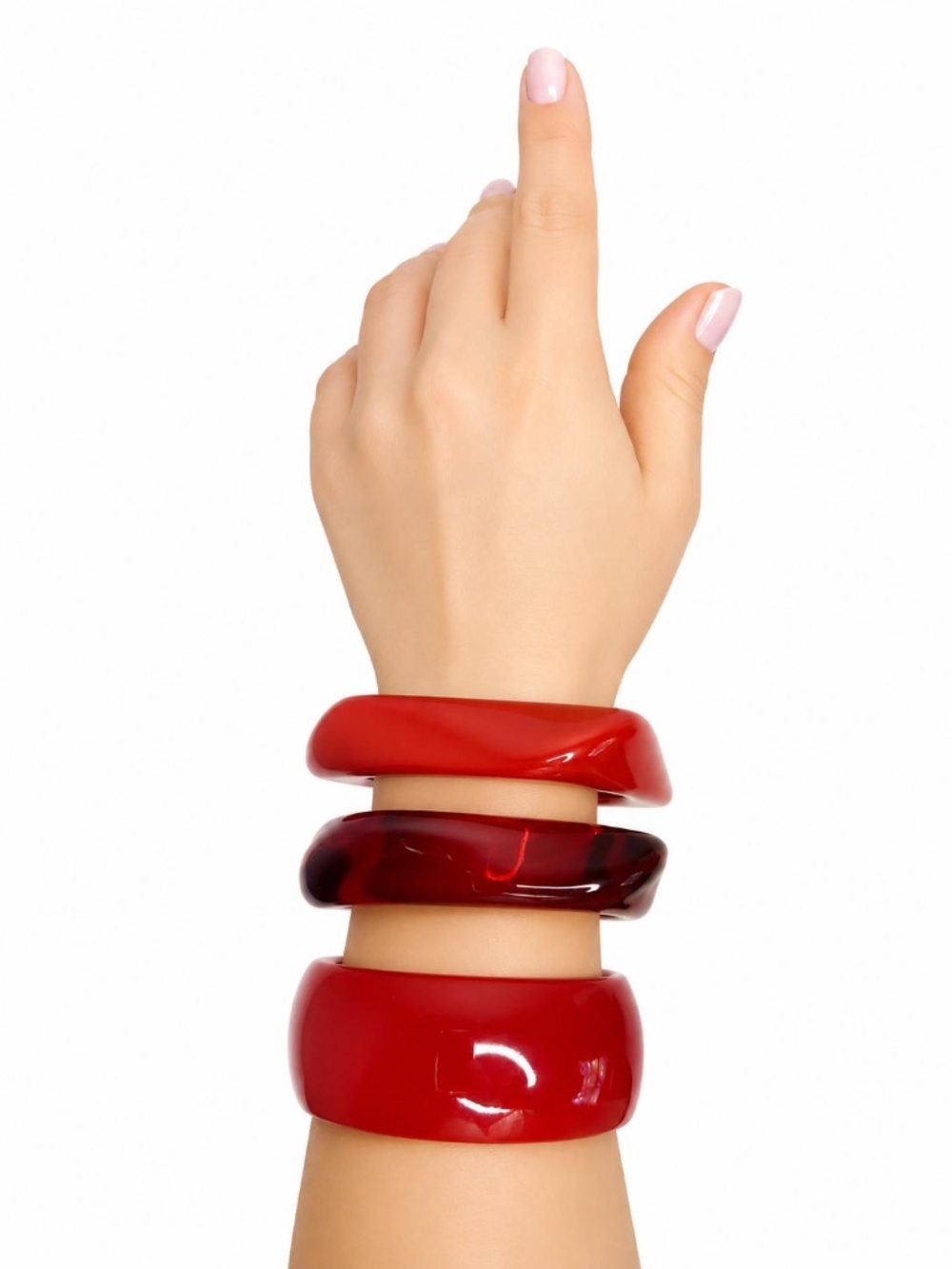 Red Acrylic Bangle Bracelet Set of 3, Chunky Vintage Statement Bold Retro